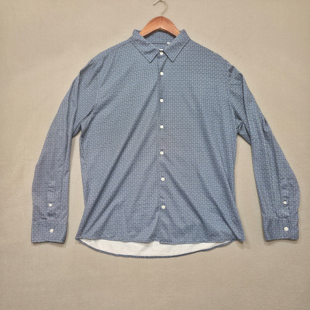 Stitch Note Men's Blue Long Sleeve Button Up‎ Shirt Size Large